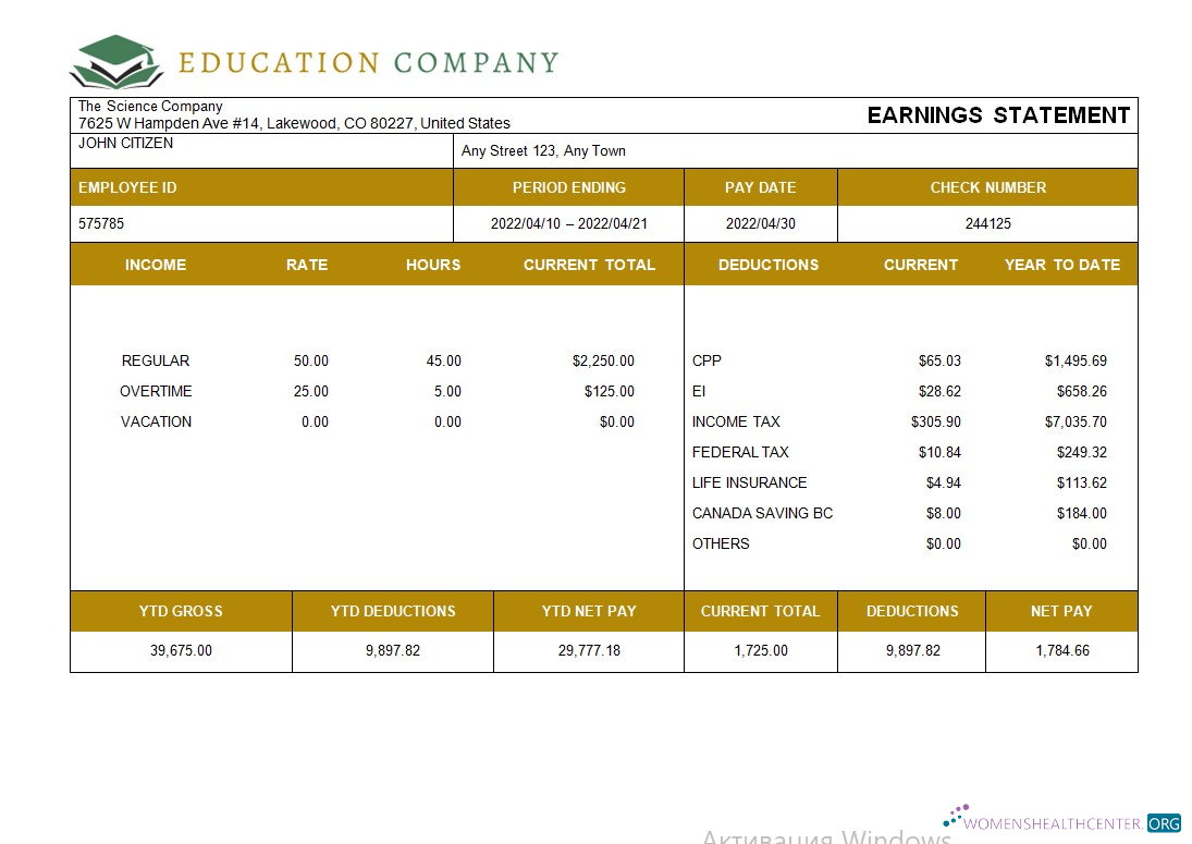 Download Education company fully editable payslip template in Word and Excel formats Photoshop template